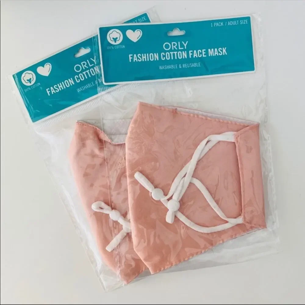 NEW Blush Pink White Fabric Cloth Adjustable Elastic Face Covering Mask s/2